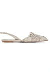 RENÉ CAOVILLA CRYSTAL-EMBELLISHED LACE AND AYERS POINT-TOE FLATS