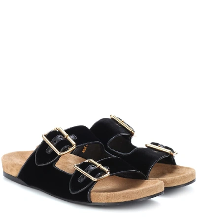 Prada Velvet Two-strap Slide Sandals In Black