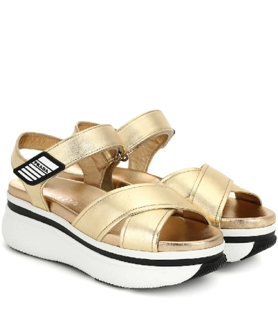 Prada Leather Platform Sandals In Gold
