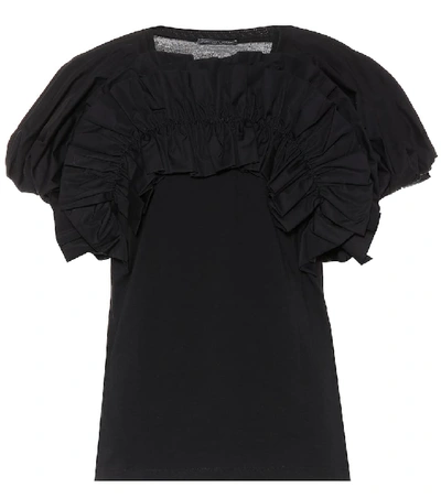 Alexander Mcqueen Puff-sleeves Ruched-detailed Cotton T-shirt In Black
