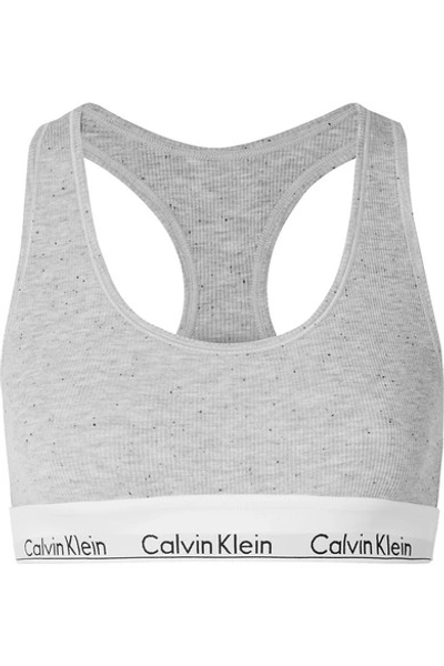 Calvin Klein Underwear Modern Cotton Ribbed Stretch Modal-blend Soft-cup Bra In Grey Heather