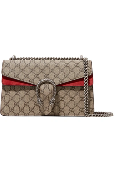 Gucci Dionysus Medium Printed Coated-canvas And Suede Shoulder Bag In Red