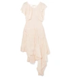 CHLOÉ Asymmetric Lace-Trimmed Silk-Blend Midi Dress,1985844056803602567