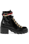 GUCCI Grosgrain-trimmed leather ankle boots