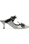 DOLCE & GABBANA CUTOUT EMBELLISHED MIRRORED-LEATHER MULES