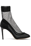DOLCE & GABBANA LEATHER-TRIMMED STRETCH-TULLE SOCK BOOTS