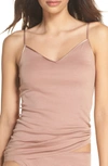 Hanro Seamless V-neck Cotton Camisole In Soft Almond
