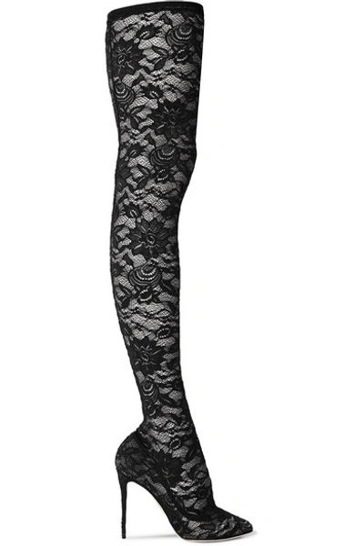 Dolce & Gabbana 105mm Stretch Lace Over The Knee Boots In Black