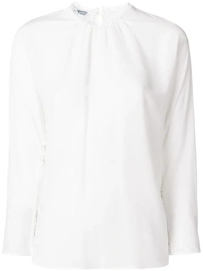 Prada 绉纱圆领上衣 In White