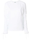 KENZO KENZO RUCHED LACE CUFF SLEEVES TOP - WHITE,F852TO78698712691725