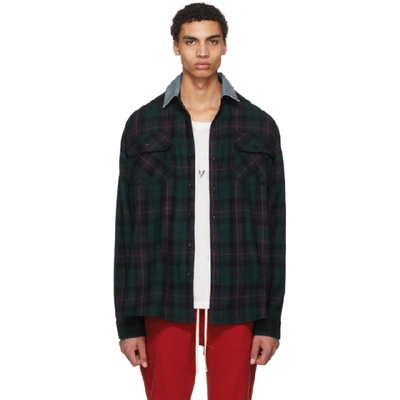 Fear Of God Oversized Denim-trimmed Checked Wool And Cotton-blend Shirt In Green