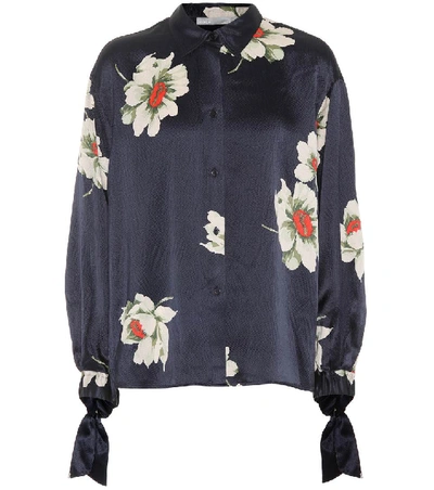 Vince Gardenia Floral-print Tie-sleeve Silk Blouse In Female