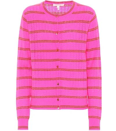 Marc Jacobs Striped Cashmere Pointelle Cardigan In Pink