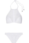 ZIMMERMANN WOMAN ZEPHYR POINT D'ESPRIT-PANELED CROCHET-TRIMMED HALTERNECK BIKINI WHITE,US 4772211931413264