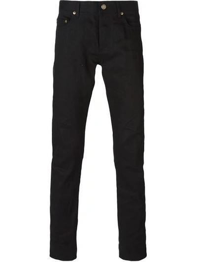 Saint Laurent Black Original Low Waisted Ripped Skinny Jeans
