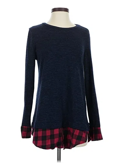 Pre-owned 12pm By Mon Ami Long Sleeve Top Blue Crew Neck Tops