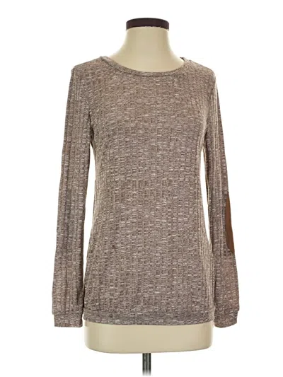 Pre-owned 12pm By Mon Ami Long Sleeve Top Brown Crew Neck Tops