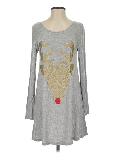 Pre-owned 12pm By Mon Ami Long Sleeve Top Gray Crew Neck Tops