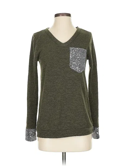 Pre-owned 12pm By Mon Ami Long Sleeve Top Green V Neck Tops