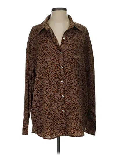 Pre-owned 12th Tribe Long Sleeve Blouse In Brown