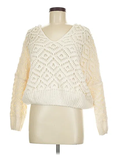 Pre-owned 12th Tribe Long Sleeve Top Ivory V-neck Tops