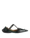 13 09 Sr Woman Ballet Flats Dark Green Size 8 Leather In Green