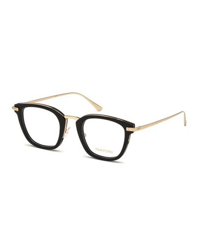 Tom Ford Square Shiny Acetate & Metal Optical Frames, Black Metallic