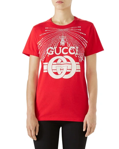 Gucci Embellished Cotton Jersey T-shirt In Red
