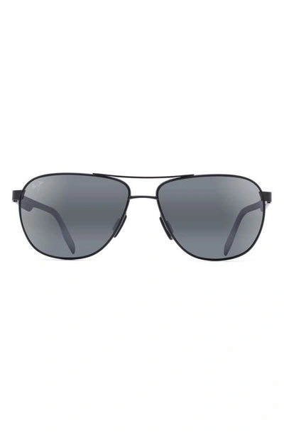 Maui Jim Castles Polarizedplus®2 61mm Aviator Sunglasses In Matte Black