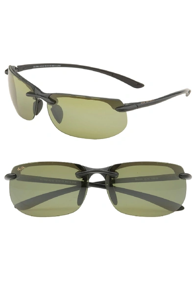 Maui Jim Banyans Polarized Wraparound Sunglasses, 73mm In Gloss Black