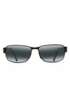Maui Jim Black Coral 65mm Polarized Oversize Rectangular Sunglasses In Matte Black