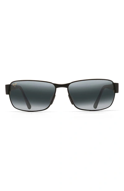 Maui Jim Black Coral 65mm Polarized Oversize Rectangular Sunglasses In Matte Black