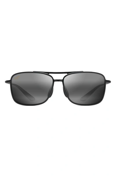 Maui Jim Kaupo Gap 61mm Polarizedplus2® Aviator Sunglasses In Gloss Black/ Neutral Grey