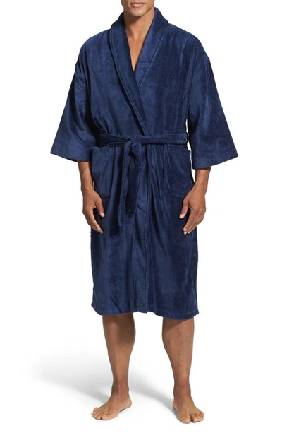 Majestic Terry Velour Dressing Gown In Navy