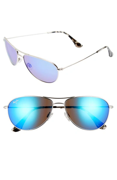 Maui Jim Sea House 60mm Polarized Titanium Aviator Sunglasses - Silver/ Blue Hawaii