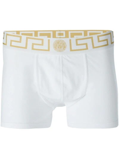 Versace Medusa Greek Key Waistband Boxer Shorts In White