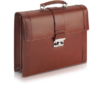 Pineider Double Compartment Leather Briefcase In Brown