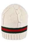 GUCCI LIOM CABLE KNIT BEANIE - WHITE,4995073G071