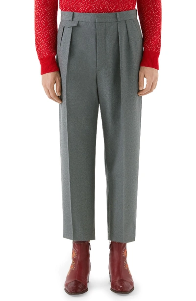 Gucci Wide-leg Pleated Wool Trousers In Lg Grey