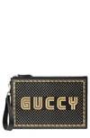 GUCCI GUCCY MOON & STARS LEATHER ZIP POUCH - BLACK,5104890GUSN