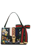 GUCCI SMALL SYLVIE FLORAL EMBROIDERED LEATHER TOP HANDLE SHOULDER BAG - BLACK,4218820GOBG