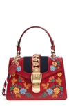 GUCCI MINI SYLVIE FLOWER EMBROIDERY LEATHER SHOULDER BAG - RED,4702700GO2G