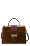 GUCCI LINEA CRYSTAL CLASP LEATHER SATCHEL - BROWN,5131380LBCT