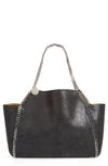 STELLA MCCARTNEY SMALL OLEO DEER REVERSIBLE FAUX LEATHER TOTE - BLACK,507185W8187