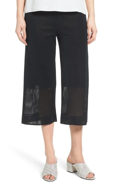 Ming Wang Mesh Inset Crop Pants In Black