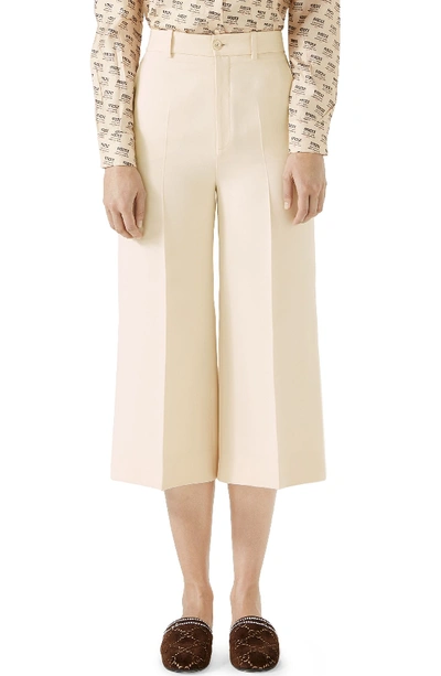 Gucci Wool & Silk Cady Wide Leg Crop Pants In White