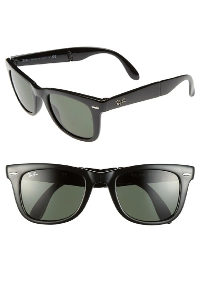 Ray Ban Ray-ban Sunglasses, Rb4105 Folding Wayfarer In Black/green Polar