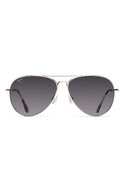 Maui Jim Mavericks 61mm Polarized Oversize Aviator Sunglasses In Silver/ Neutral Grey