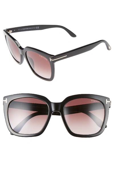 Tom Ford Amarra 55mm Gradient Lens Square Sunglasses In Black/ Gradient Burgundy