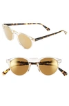 Oliver Peoples Gregory Peck Round Plastic Sunglasses, Clear/tortoise In Yellow/ Gold Mirror